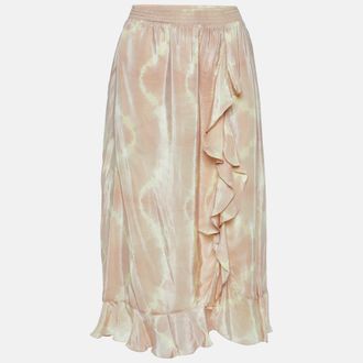 Maje Beige Tie Dye Satin Jitye Ruffled Midi Skirt