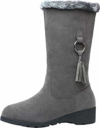 Generic Snow Boots Womens Waterproof Wide Calf Boots for Women Womens Winter Casual Plus Velvet Warm Wear Fashion Booties Shoes Side Zipper Trendy Tassel Boot