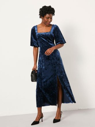 Fat Face FatFace Isla Indigo Blue Regular Velvet Midi Dress