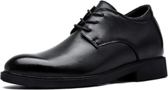 Generic Formal Shoes for Men Lace Up Derby Shoes Leather Round Toe Block Heel Low Top Slip Resistant Anti-Slip Non Slip Business(Black Taller+6 cm,7.5 UK)