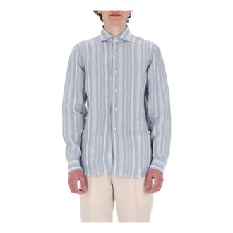 Barba Casual Shirts, male, Blue, Size: 2XL Camicia tramata in lino Dandylife