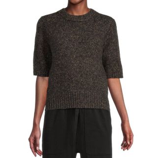 Lilla P Marled Short Sleeve Top In Black Marl