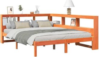 vidaXL Vidaxl - Cama Con Estanter&iacute;a Sin Colch&oacute;n Madera Maciza Marr&oacute;n 160x200 Cm