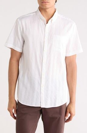 Original Penguin Tonal Stripe Short Sleeve Dobby Button-Up Shirt in Bright White at Nordstrom Rack, Size Xx-Large