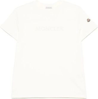 Moncler T-shirt met ronde hals en korte mouwen - Dames - T-shirts - Wit - L - Katoen - Tops