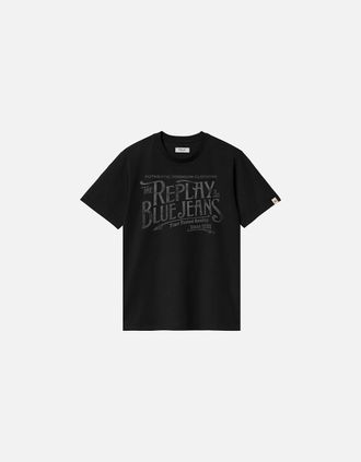 Replay Mens Replay Royal Eagle Blue Jeans Chest Logo T-Shirt - Black - Size: 40