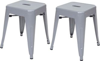 Hhg Non utilizzato] Set 2x sgabelli poggiapiedi bistrot design industriale HHG 804 metallo verniciato grigio