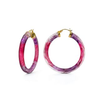Gold & Honey Womens Ombre Painted Instyle Lucite Hoop Earrings In Red & Purple
