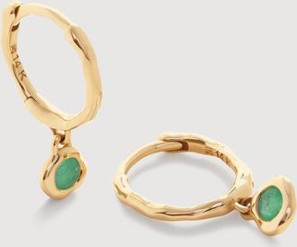 Monica Vinader Gold Siren Gemstone Mini Huggie Earrings Emerald