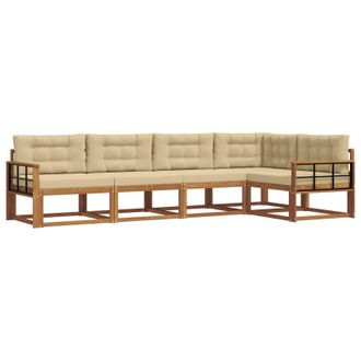 vidaXL Conjunto De Sof&aacute;s De Exterior Con Coj&iacute;n 5 Pcs Natural Y Beige Vidaxl