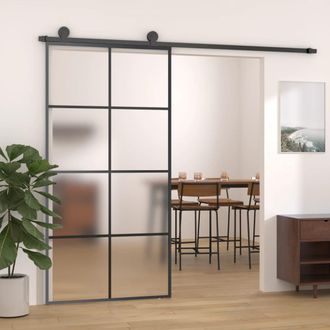 vidaXL Vidaxl - Puerta Corredera Aluminio Y Esg Vidrio Negra 102,5x205 Cm