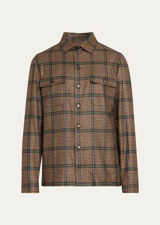 Cesare Attolini Mens Cashmere Pied de Poule Overshirt