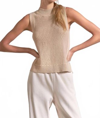 Elan Sleeveless Open Weave Neutral Vest In Sand