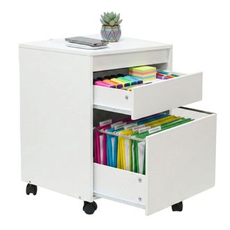 Relaxdays Relaxdays Cajonera M&oacute;vil 2 Cajones Con Caj&oacute;n Para Carpetas Colgantes, 57 X 40 X 40 Cm, Escritorio, Blanco