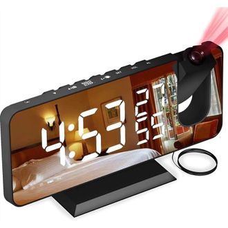 OEM Sveglia Digitale A Led Con Proiezione, Superficie A Specchio, Porta Di Ricarica Usb, Funzione Snooze, Doppia Sveglia, Radio Fm, Visualizzazione Di Tem