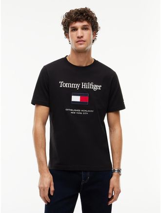 Tommy Hilfiger Mens Embroidered Flag Logo T-Shirt - Black - XXL
