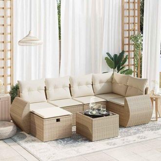 vidaXL Vidaxl - Set Sof&aacute;s De Jard&iacute;n 7 Piezas Y Cojines Rat&aacute;n Sint&eacute;tico Beige