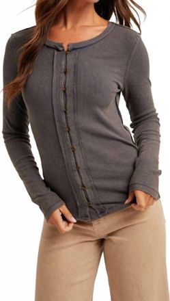 Hem & Thread Snow Wash Rib Button Down Tee In Teal