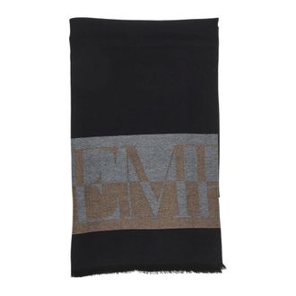 Emporio Armani Accessoires, Heren, Blauw, ONE Size, Gestreept sjaal met oversized logo