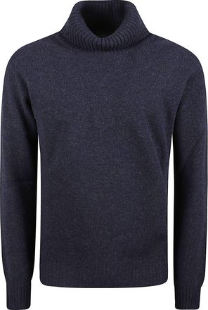 Altea Smooth Knit Blue Virgin Wool Turtleneck Sweater