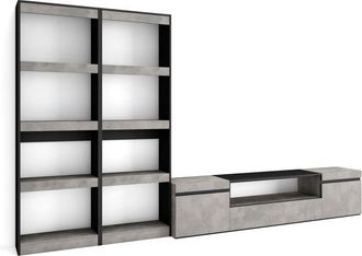 Skraut Home Skraut Home - Muebles De Sal&oacute;n Para Tv, Conjunto De Muebles Comedor, 320x186x35cm, Para Tv Hasta 80, Mueble Televisi&oacute;n, Estilo Moderno, Roble Y Negro