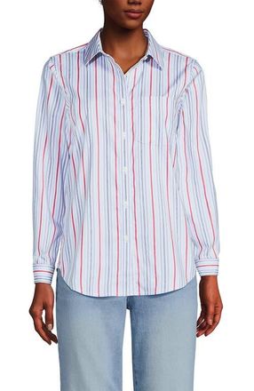 Lands End Cooling Button Front Shirt in Bermuda Blue Multi Stripe at Nordstrom, Size X-Large