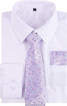 Alizeal Mens Long Sleeve Shirt and Necktie Set Formal Casual Business Wedding Button Down Dress Shirt and Tie Set, White-Lilac-L