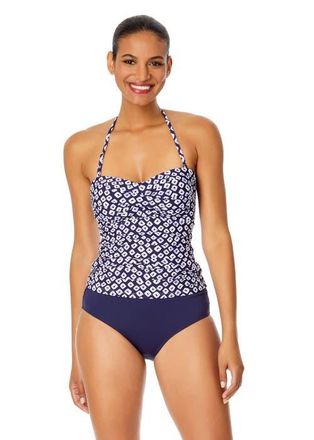 Anne Cole Womens Live In Color Twist Front Bandeaukini Swim Top in Shibori Geo Blue at Nordstrom, Size X-Small