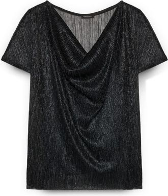 Fiorella Rubino Lurex T-shirt met zachte halslijn - Dames - Blouses - Blauw - S - Polyester - Overhemden