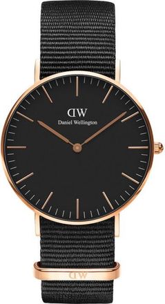 Daniel Wellington Classic Cornwall NATO Strap Watch, 36mm in Rose Gold/Black at Nordstrom