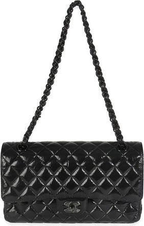 Chanel Black Quilted Patent Leather Medium Classic Double Flap Bag (Authentic Pre-Loved)