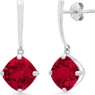 MAX + STONE 14k White Gold Solitaire Cushion-Cut Gemstone Drop Earrings (8mm)
