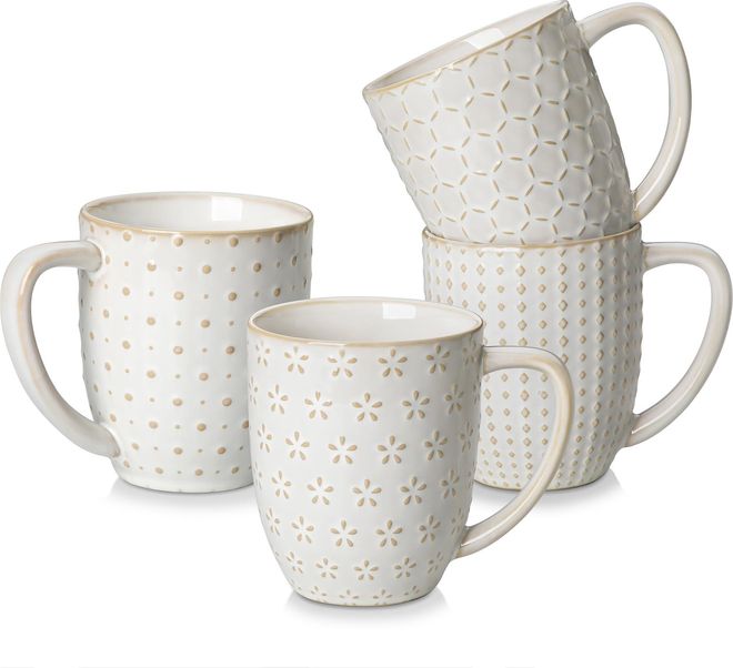 Malacasa Kaffeetassen Set 4er, 480 ml Große Steingutbecher mit Relief, Kaffee Tassen für Milch, Tee & Kakao, Hochwertige Becher, Serie LYDIA Beige ab 39,09 €
