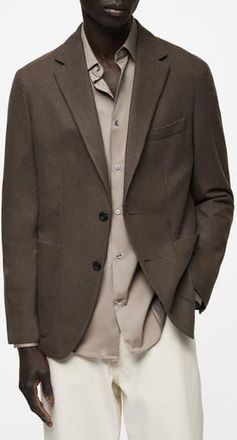 Mango Slim Fit Solid Wool Blend Flannel Sport Coat in Khaki Brown at Nordstrom Rack, Size 36