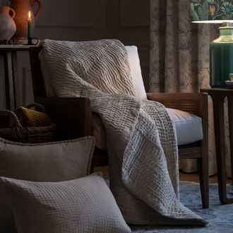 Voyage Maison Haze 100% Cotton Velvet Quilted Throw in Beige | Size: 140 cm x 200 cm