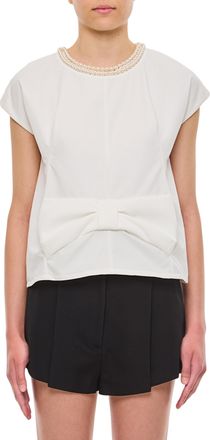 Junya Watanabe Textured Blouse with Pearl Jewel Neckline and Cape Sleeves
