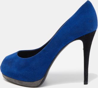 Giuseppe Zanotti Blue Suede Peep Toe Platform Pumps