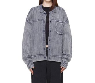 Aya Muse Denim Knit Button Up Cardigan In Blue