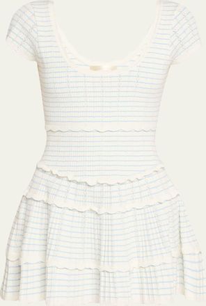 LoveShackFancy Elisavette Striped Stretch Pointelle Mini Dress