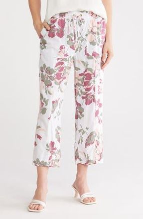 Ellen Tracy Wide Leg Linen Blend Drawstring Crop Pants in Peach Bouquet at Nordstrom Rack, Size X-Large