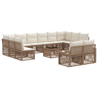 vidaXL Conjunto De Sof&aacute;s De Jard&iacute;n 13 Pcs Beige Rat&aacute;n Sint&eacute;tico Vidaxl