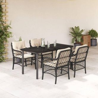 vidaXL Set De Muebles Jard&iacute;n 5 Pzas Con Cojines Rat&aacute;n Sint&eacute;tico Negro Vidaxl