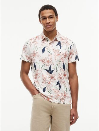 Tommy Hilfiger Mens Regular Fit Floral Print Jersey Polo - White - M