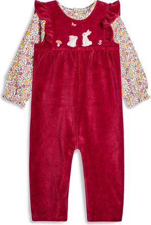 JoJo Maman B&eacute;b&eacute; Bunny Cotton Blend T-Shirt & Corduroy Overalls Set in Berry at Nordstrom, Size 12-18M