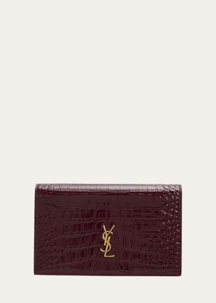 Saint Laurent YSL Croc-Embossed Leather Crossbody Bag