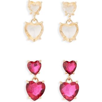 Tasha Set of 2 Double Heart Drop Earrings in Pink/Clear at Nordstrom Rack