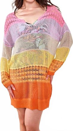 Tribal Ombr&eacute; Stripe Openwork Cover-Up Mini Dress In Freesia