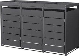 ML Design Cobertizo para 3 cubos de basura 240l antracita 196x80x124cm, macetero