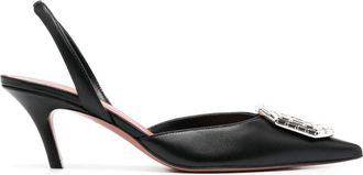 Amina Muaddi 60mm Camelia slingback pumps - women - Calf Leather/Calf Leather/Rubber/Calf Leather - 36 - Black