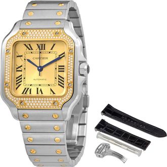 Cartier Santos Medium Model 18k Yellow Gold Steel Diamond Automatic Diamond Watch W3SA0007
